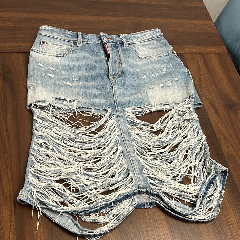 DSQUARED2 Shredded Light Blue Denim Mini Skirt